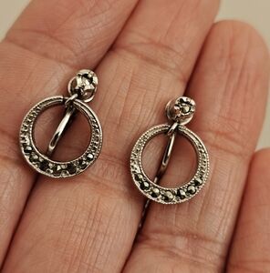 Elegant Signed Keyes Silver & Marcasite Vintage Earrings